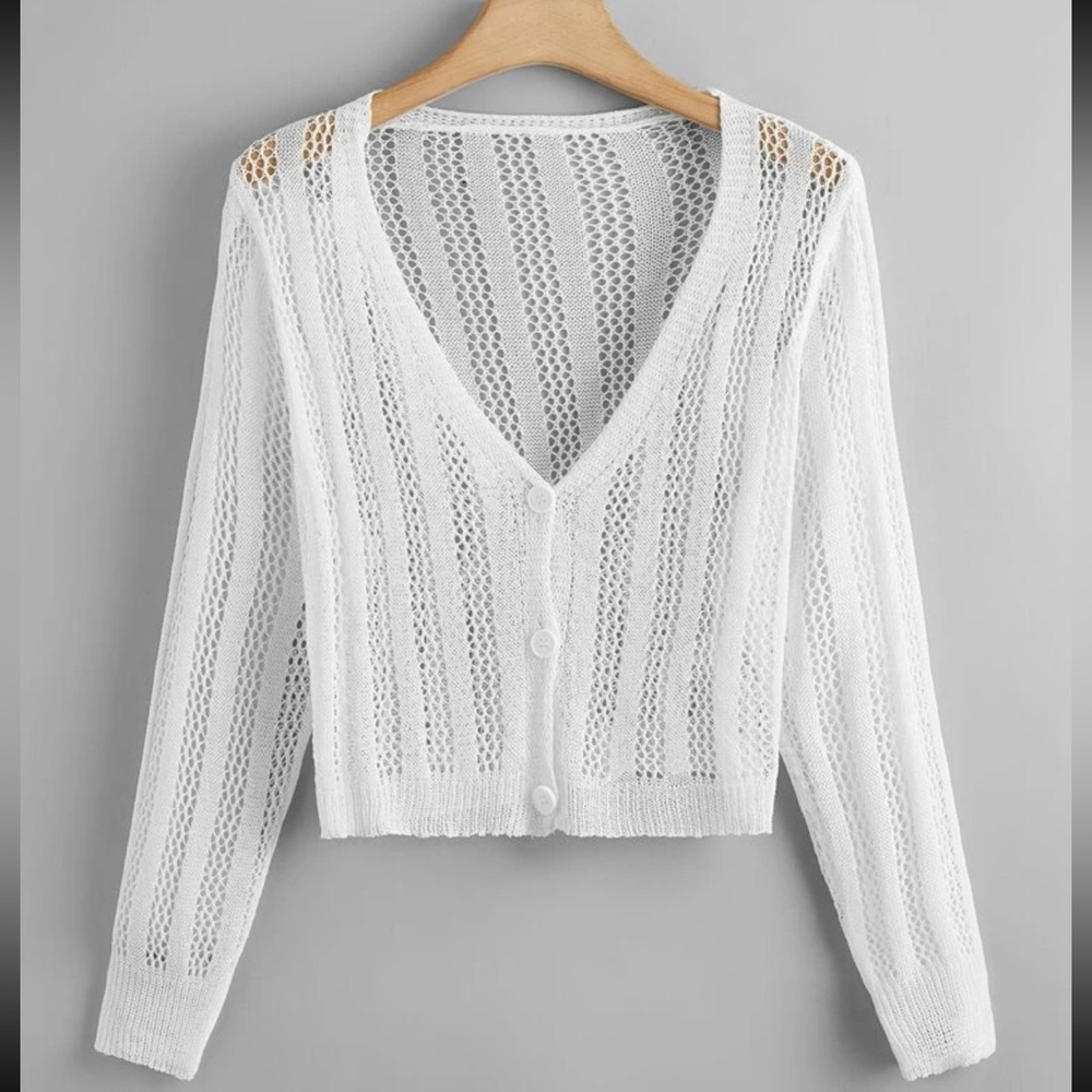 Plus Pointelle Knit Button Front Cardigan